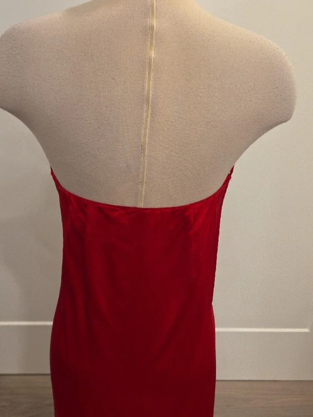 Jeannene Booher vintage Strapless silk Red Midi Dress w/Front Knot size 12 EUC
